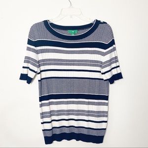 Dip Black & White Striped Ribbed Knit Top